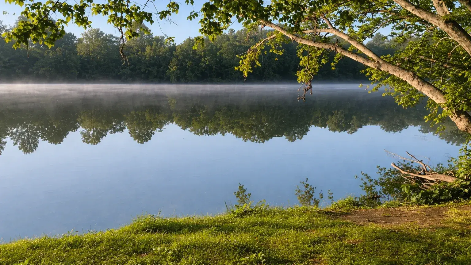 Morning mist rising off the New River at dawn